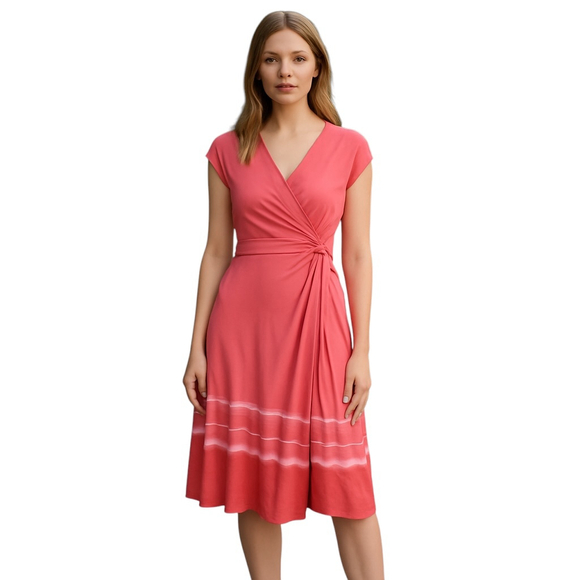 Lands' End Dresses & Skirts - Land's End Wrap Dress XS Coral Pink Fit & Flare Wedding Beach Brunch Summer